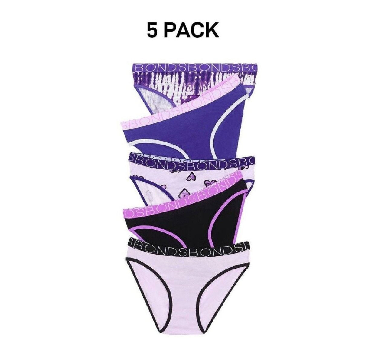 Bonds Girls Bikini Soft and Stretchy Fit Perfect Everyday Coverage 5 Pack UWNV5A