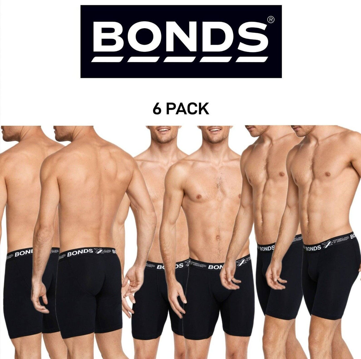 Bonds Mens X-Temp Long Trunk Stretchable Wide Waistband Flat Seams 6 Pack MXEHA