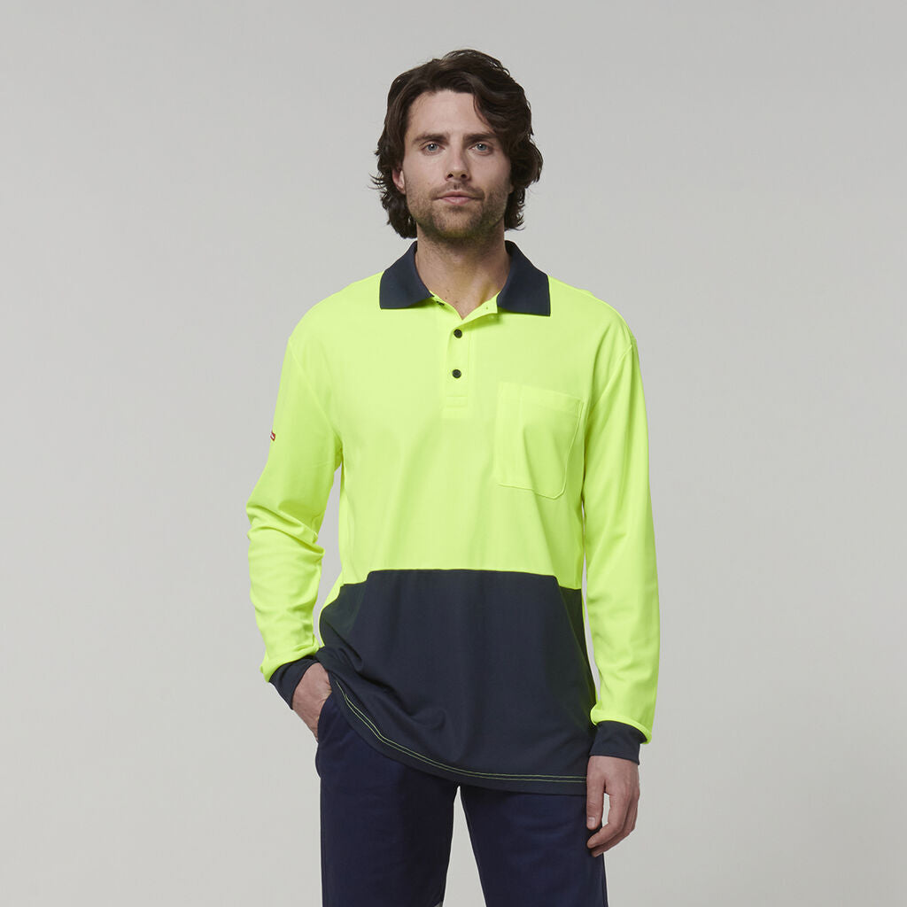 Hard Yakka Mens Safety Work Long Sleeve HI VIS Polo Y19617-Collins Clothing Co