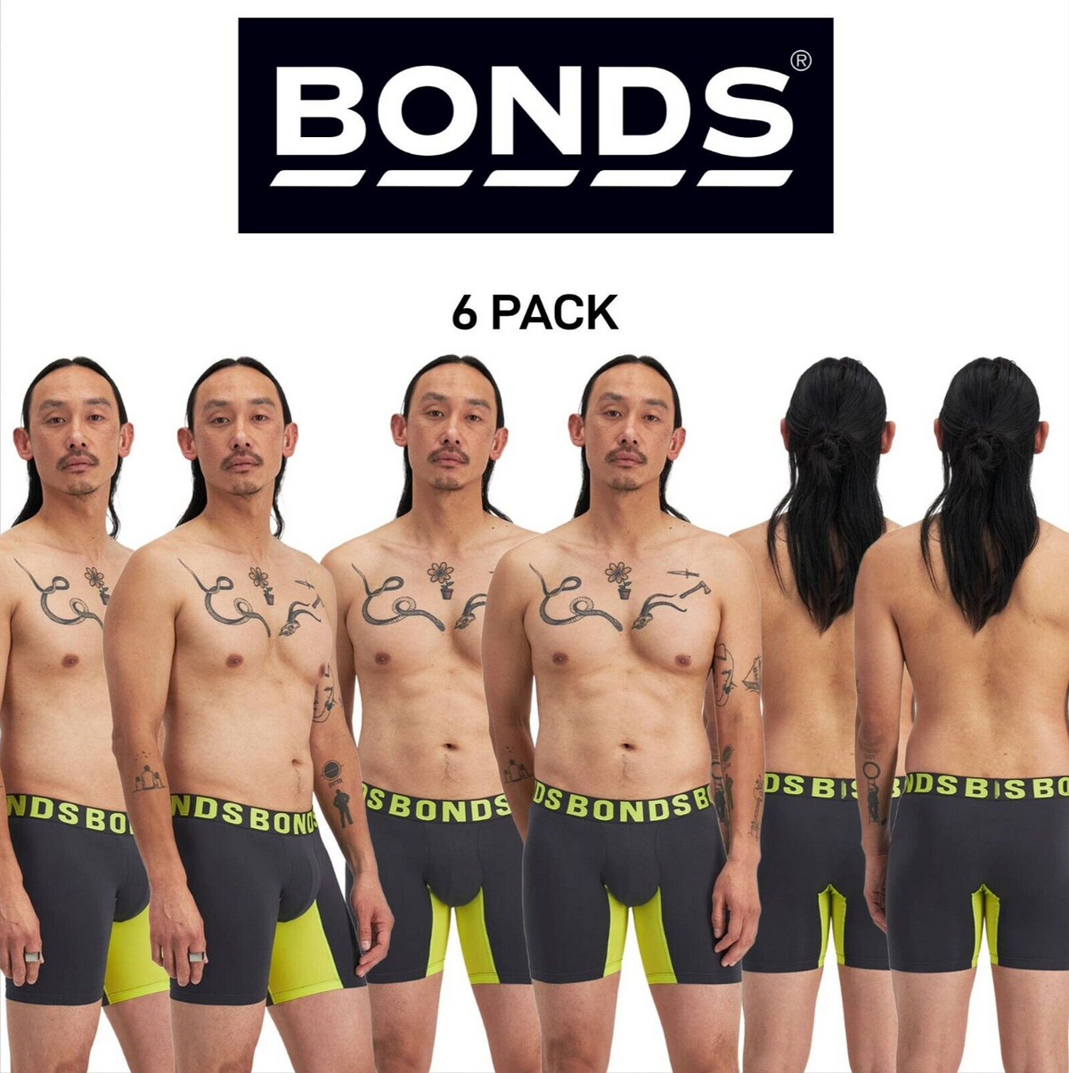 Bonds Mens Chafe Off Trunk Inner Thigh Panel Comfort & Friction Free 6 Pack MWB6