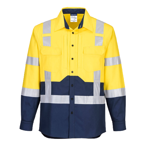 Portwest Hi-Vis Stretch Long Sleeve Shirt Reflective Tape Work Safety MS103