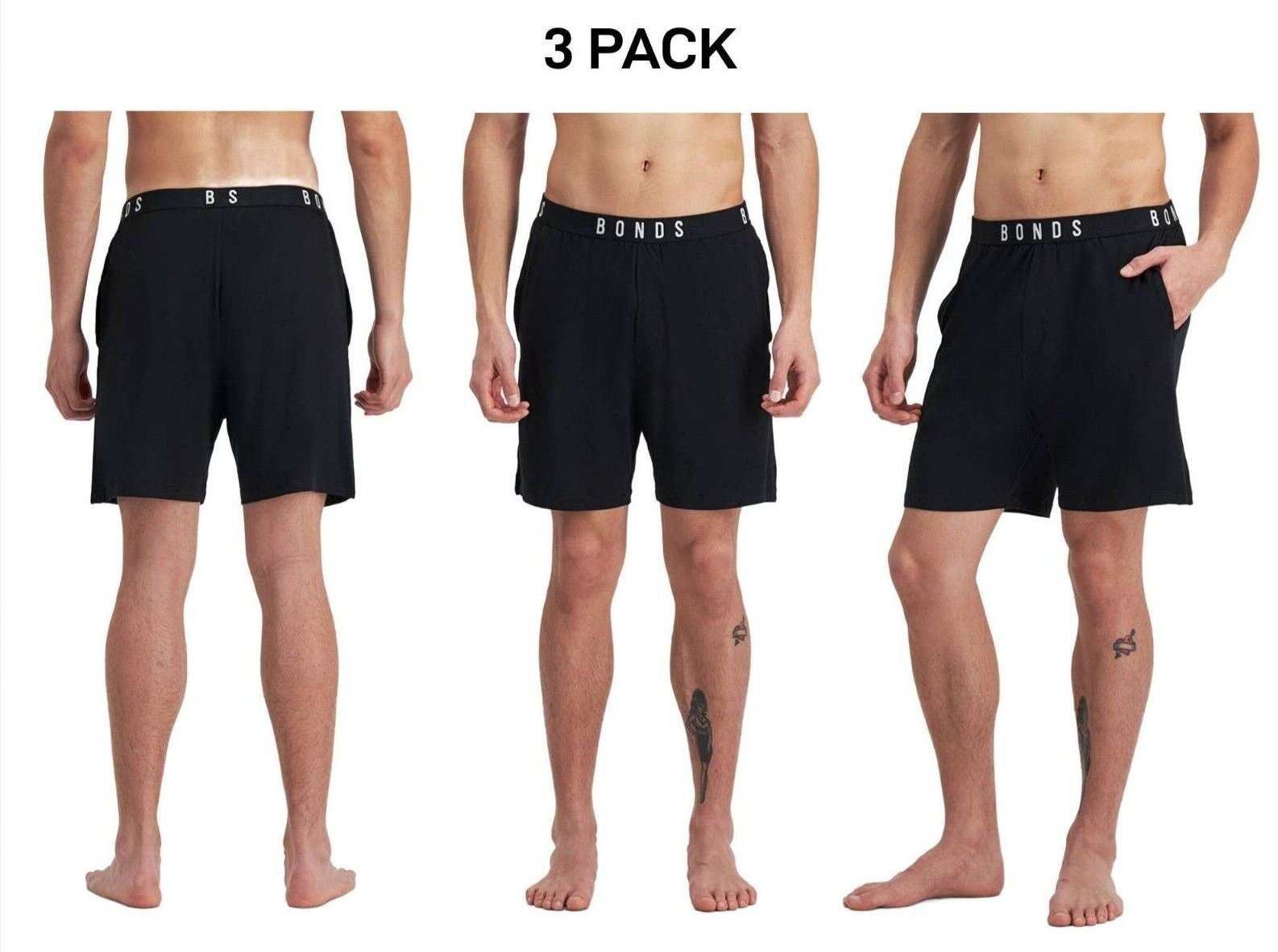 Bonds Mens Sleep Viscose Bamboo Short Comfy Soft Elastic Waistband 3 Pack MW9M