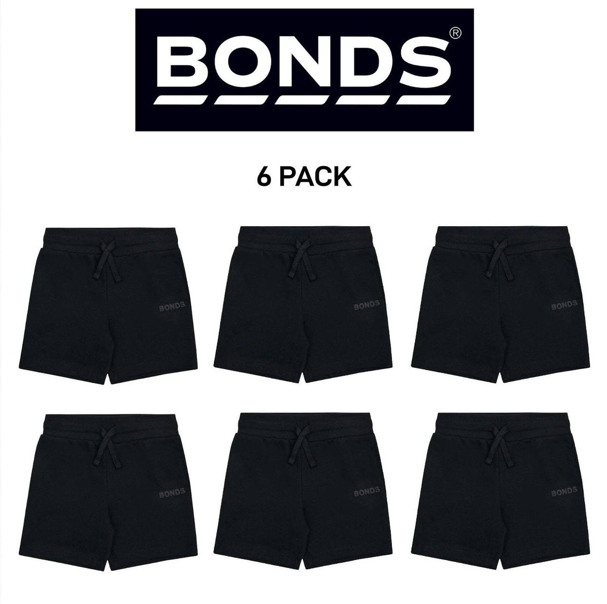 Bonds Kids Tech Sweats Short Lightweight Sporty Soft Rib Waistband 6 Pack KW93K