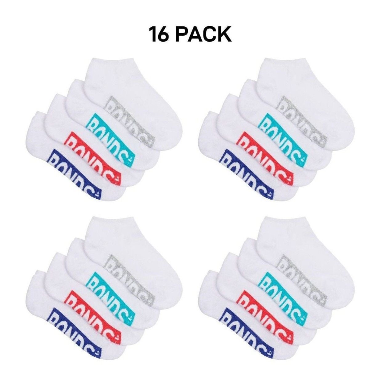 Bonds Kids Logo Light Low Cut Socks Comfy Lightweight Breathable 16 Pack RXU74W