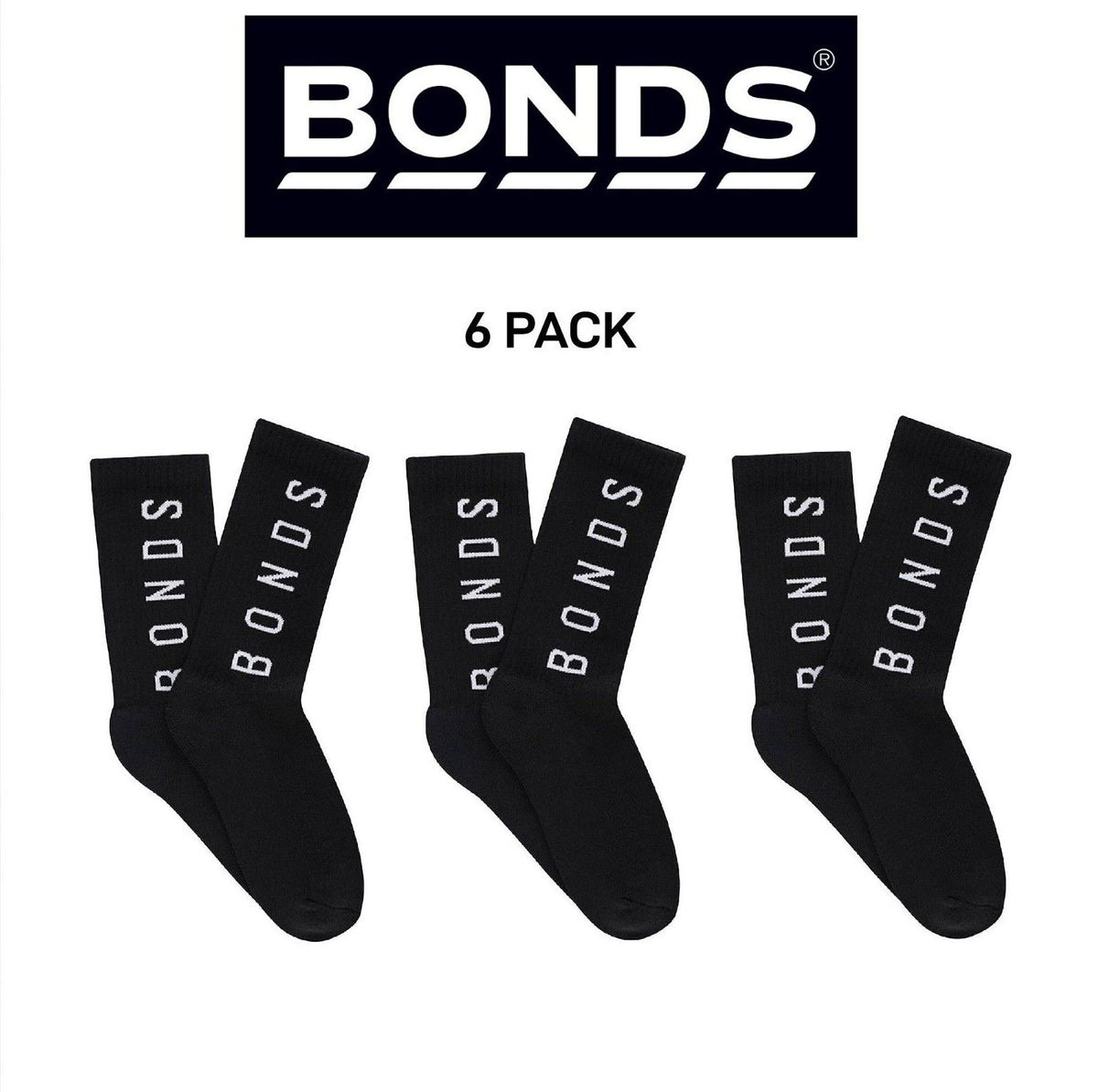 Bonds Mens Originals Crew Socks Stretchy Rib Ankle & Arch Support 6 Pack SYEX2N