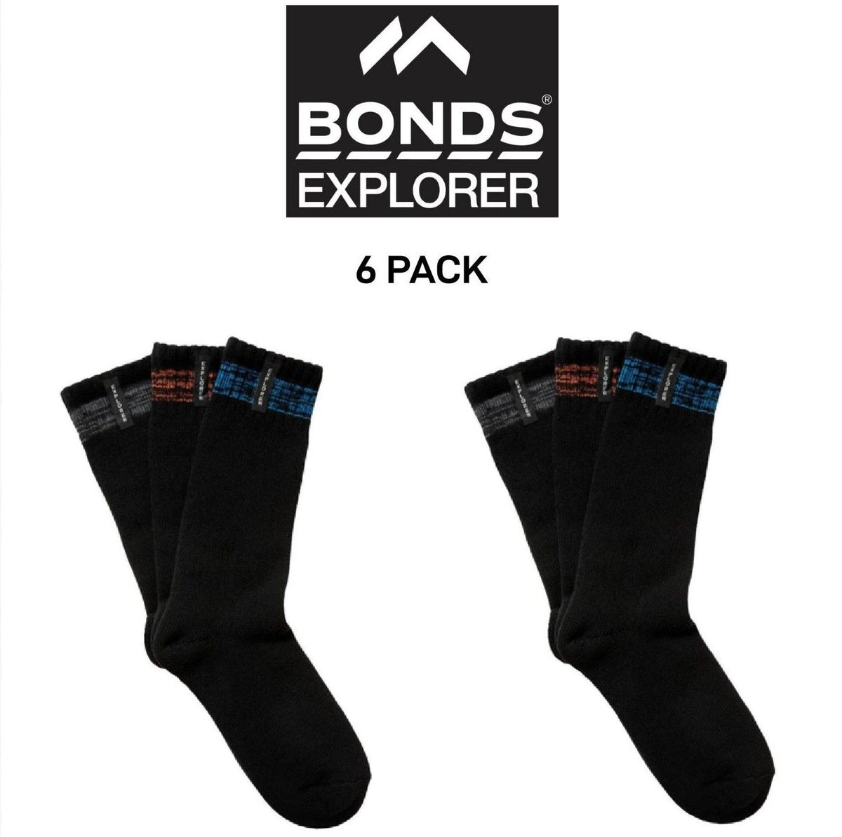 Bonds Mens Explorer All Seasons Cotton Crew Socks Durable & Comfy 6 Pack SYQY3N