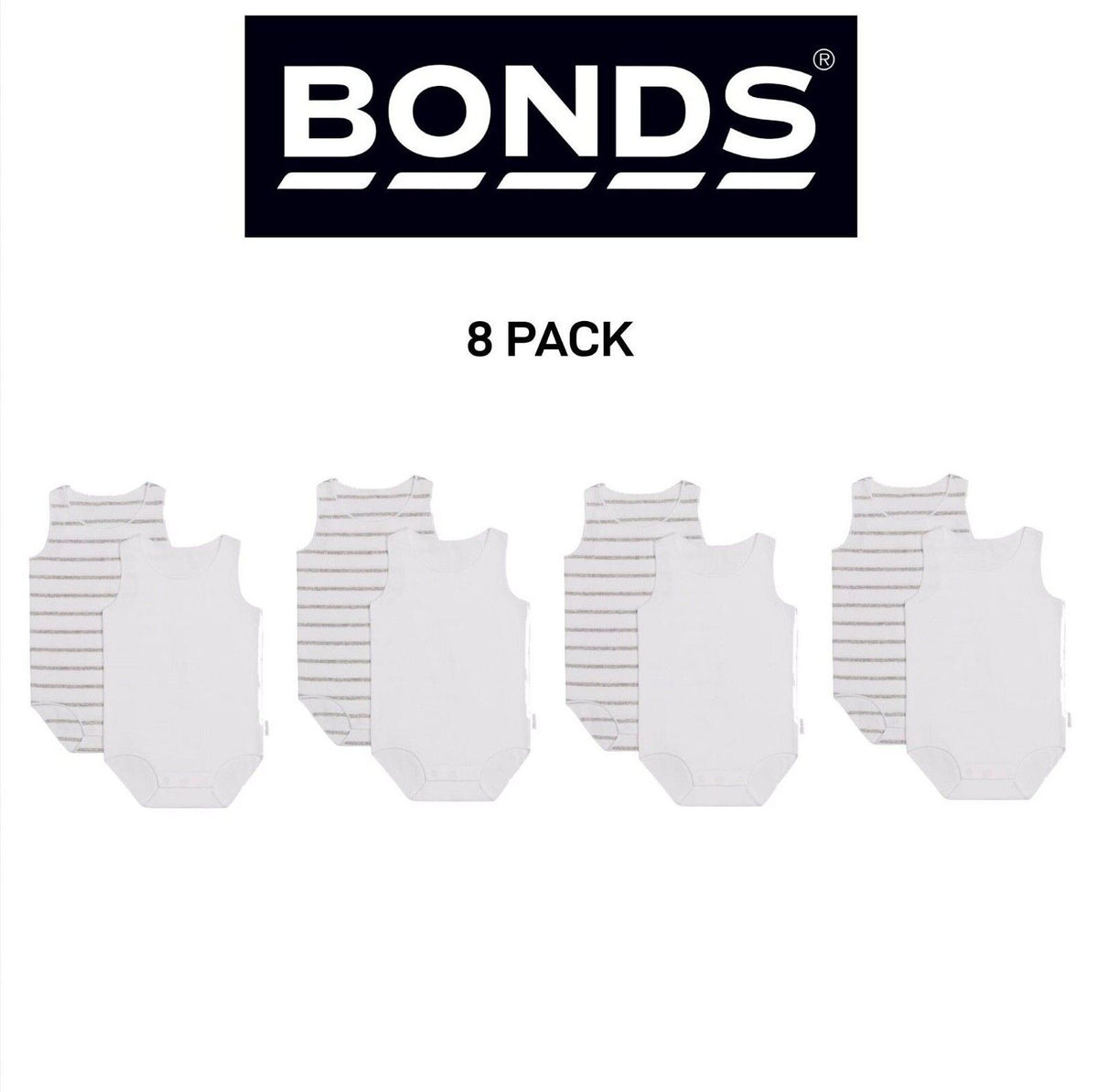 Bonds Baby Wonderbodies Singlets Comfy Soft Stretchable Cotton 8 Pack BWTRA