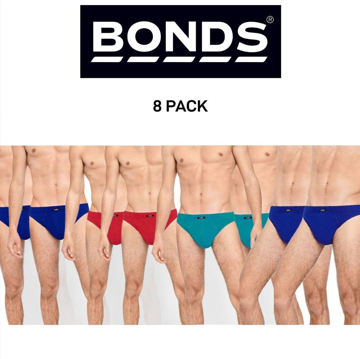Bonds Mens Action Brief Soft Cotton and Encased Elastic Comfort 8 Pack M8OS4
