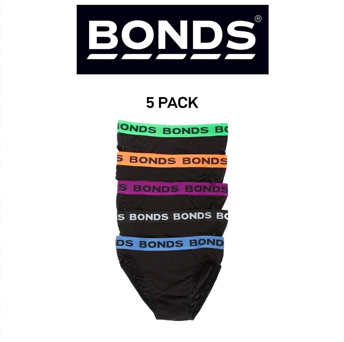 Bonds Mens Hipster Brief Super Soft Branded Elastic Waistband 5 Pack M8DMTX