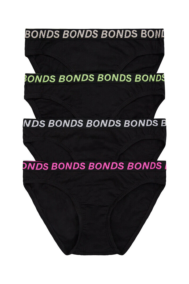 Bonds Girls Bikini Sport Ultimate Comfy and Fresh Moisture Wicking 4 Pack UWKL4A