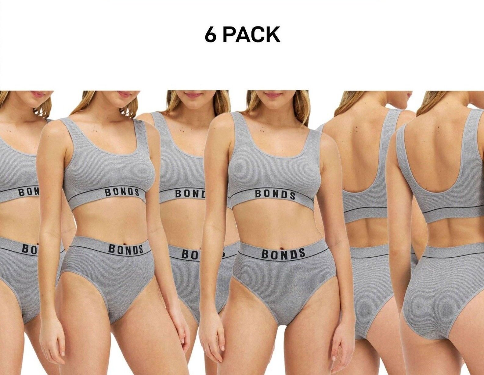 Bonds Womens Retro Rib Seamless Hi Hi Bikini High Waist & High Leg 6 Pack WU8FT