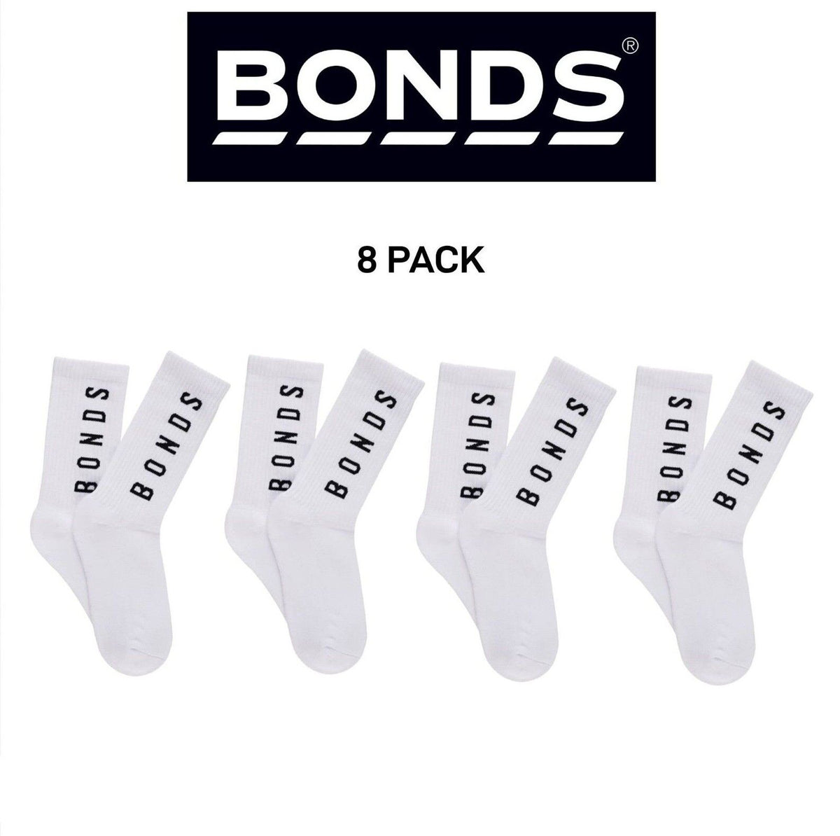 Bonds Womens Originals Crew Socks Cushioned Foot Soft Cotton 8 Pack LYEQ2N