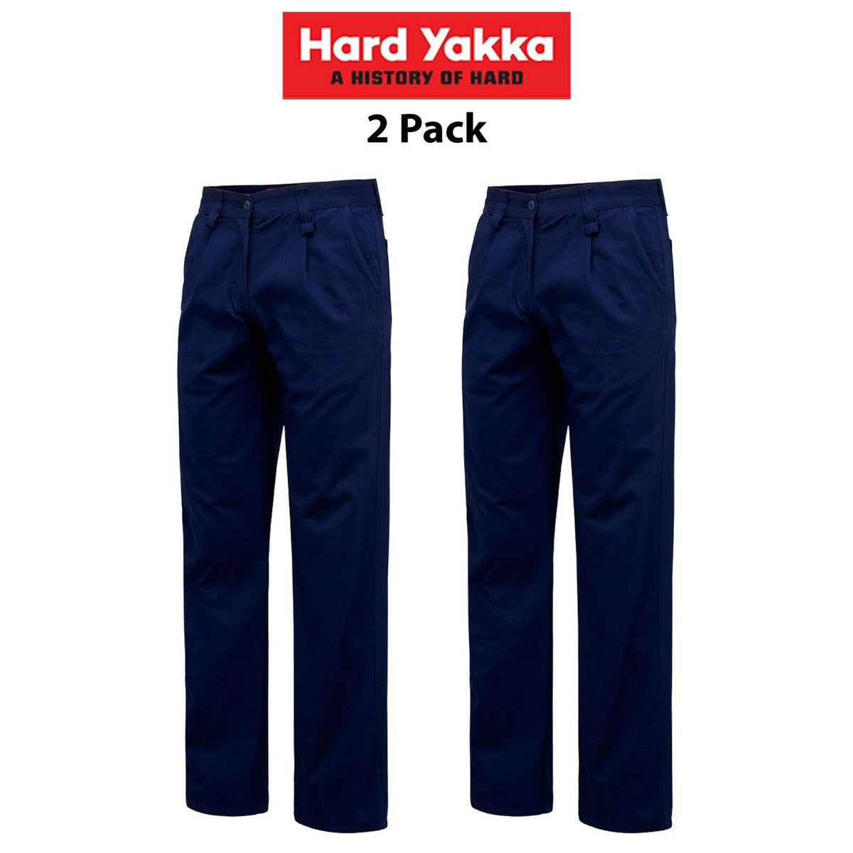 Womens Hard Yakka Core Work Pants 2 PACK Modern Comfort Fit Cotton Drill Y08840