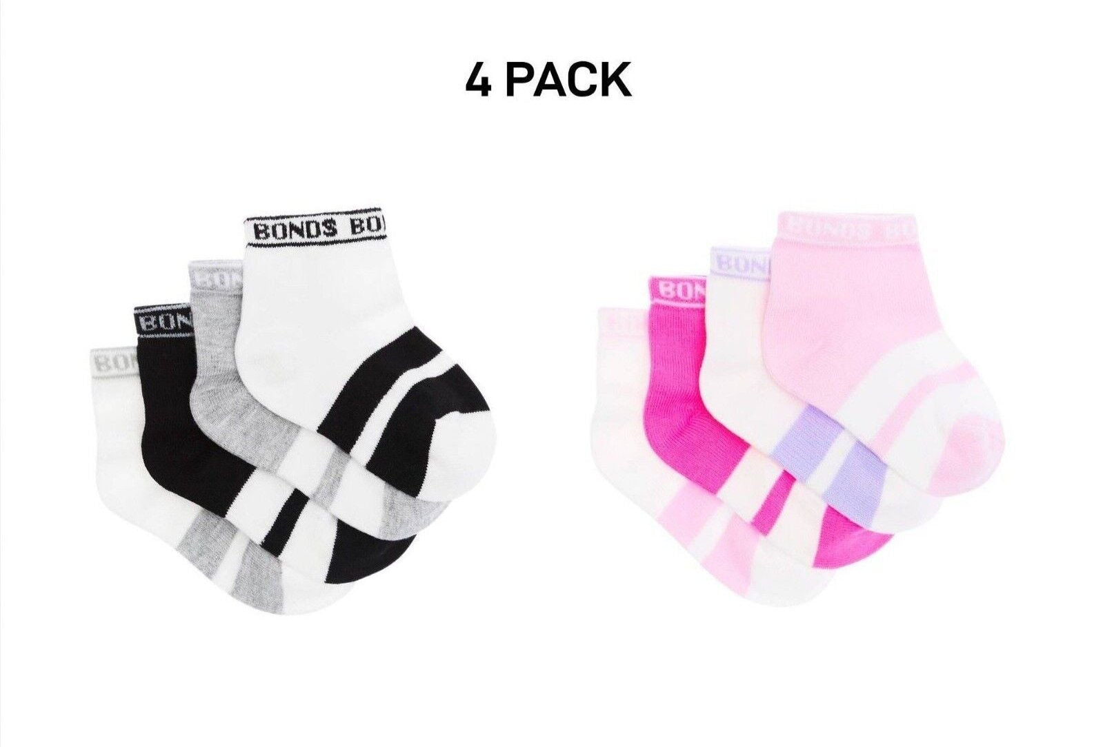 Bonds Baby Sportlet Arch Support Soft Breathable Comfiness Socks 4 Pack RXXL4N