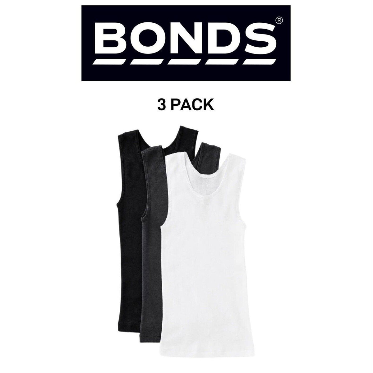 Bonds Boys New Chesty Vest Cotton Singlet Soft Comfort Cotton 3 Pack UYG33A