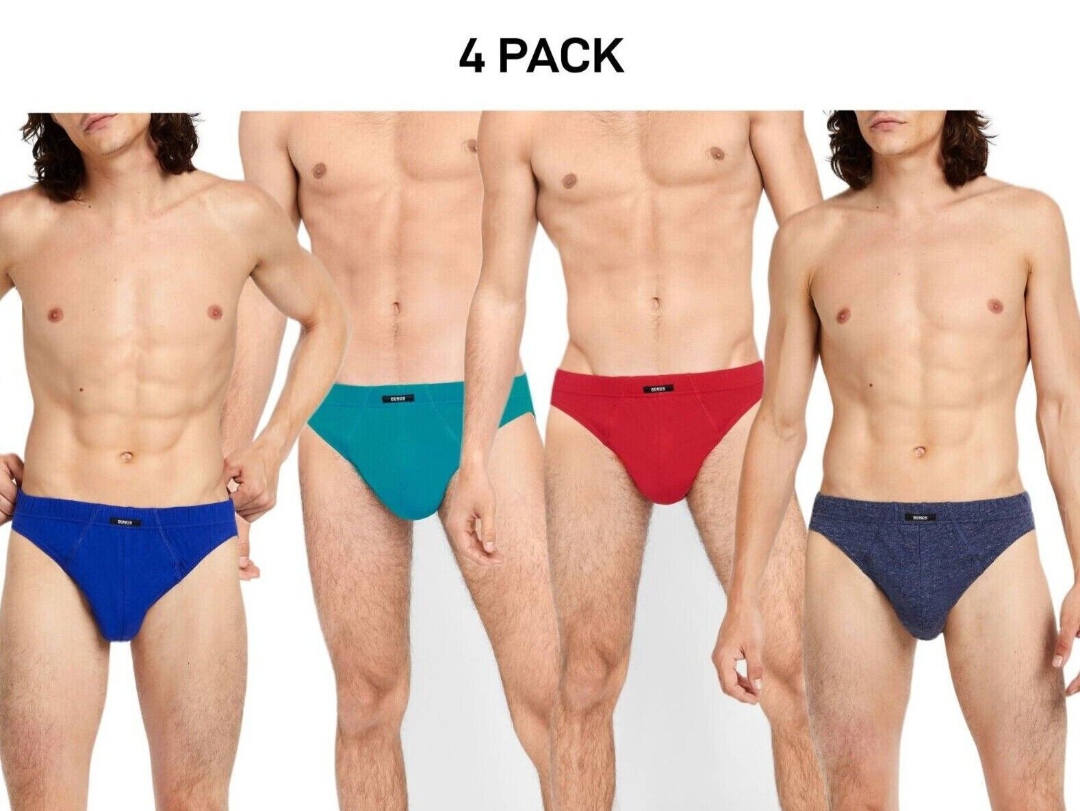 Bonds Mens Action Brief  Soft Cotton and Encased Elastic Comfort 4 Pack M8OS4