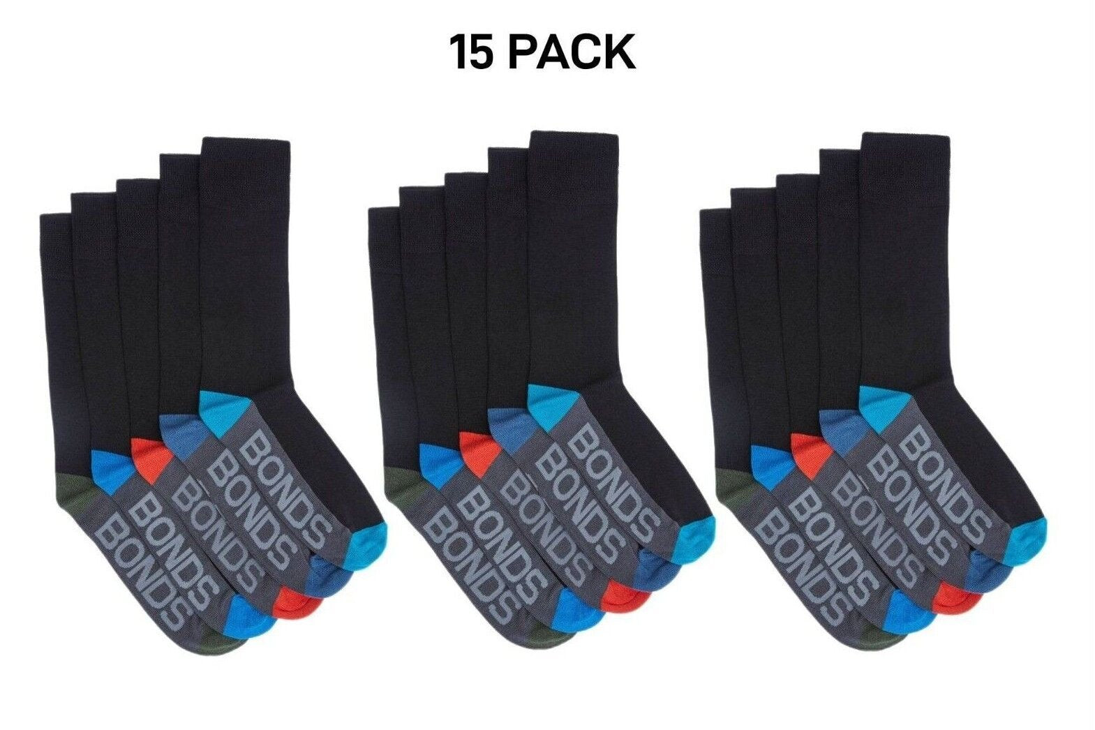Bonds Mens Bamboo Crew Socks Reinforced Heel & Toe for Durability 15 Pack SZFQ5W