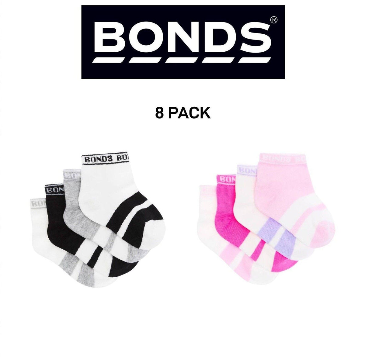 Bonds Baby Sportlet Arch Support Soft Breathable Comfiness Socks 8 Pack RXXL4N