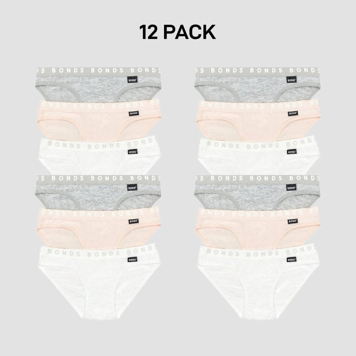 Bonds Girls Hipster Bikini Plain Comfortable Cotton Fabric 12 Pack UWPR3A