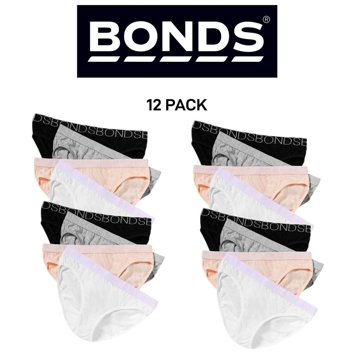 Bonds Girls Bikini Undies Flexible Lightweight and Breathable 12 Pack UZR14A