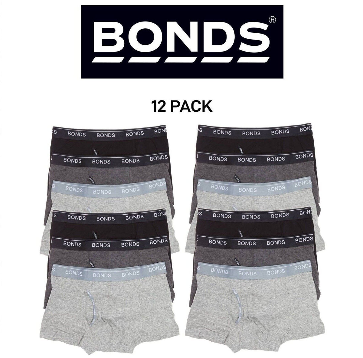 Bonds Mens Guyfront Trunk Super Soft Waistband With Logo 12 Pack MZ963A