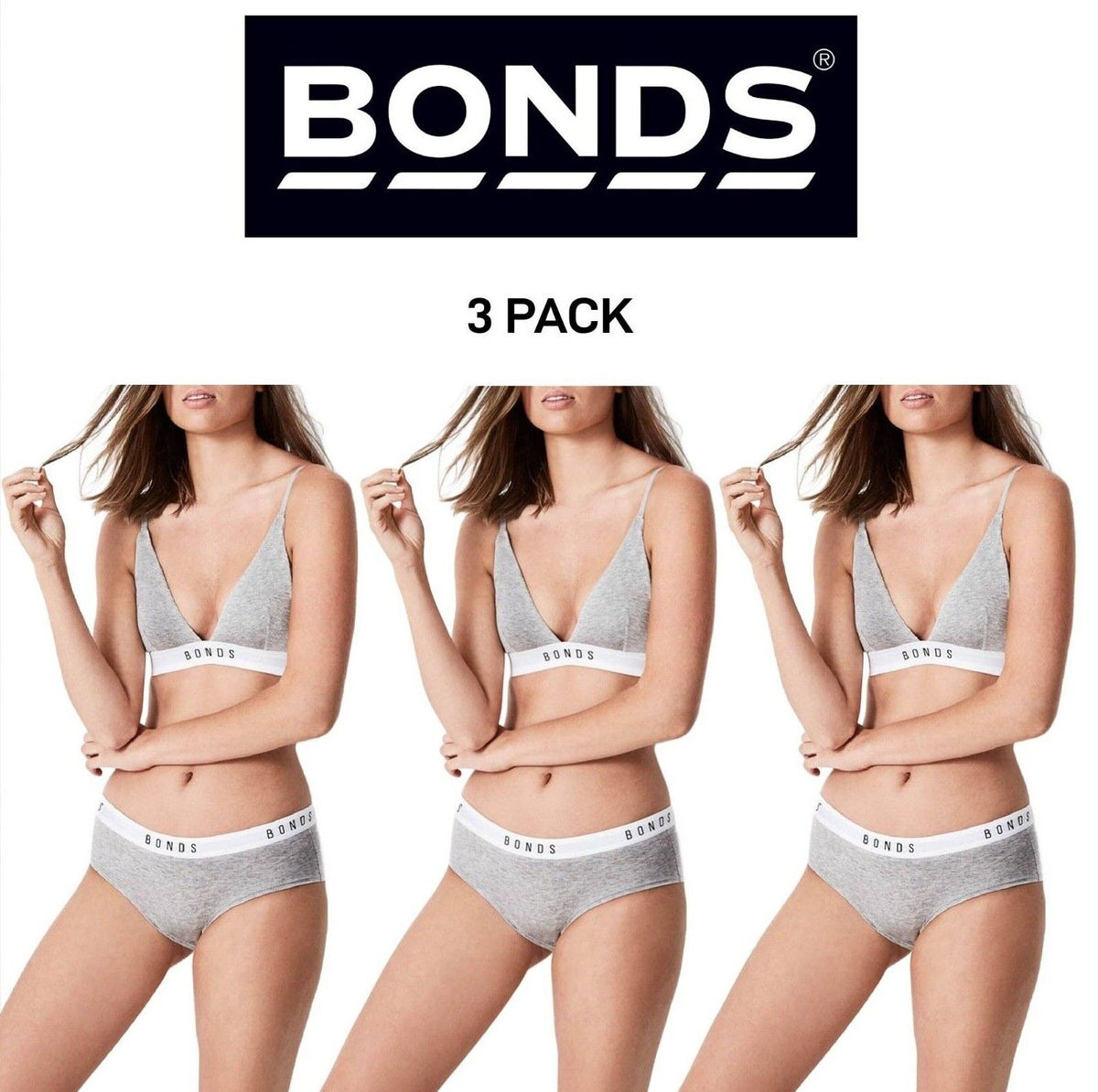 Bonds Womens Originals Boyleg Brief Contoured Elastic Trims Finish 3 Pack WV7EA