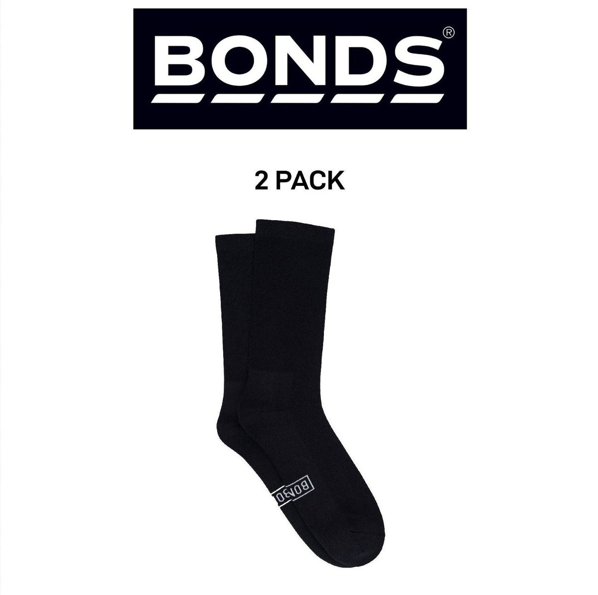 Bonds Mens Originals Crew Socks Stretchy Rib Ankle Arch Support 2 Pack SXNR2N