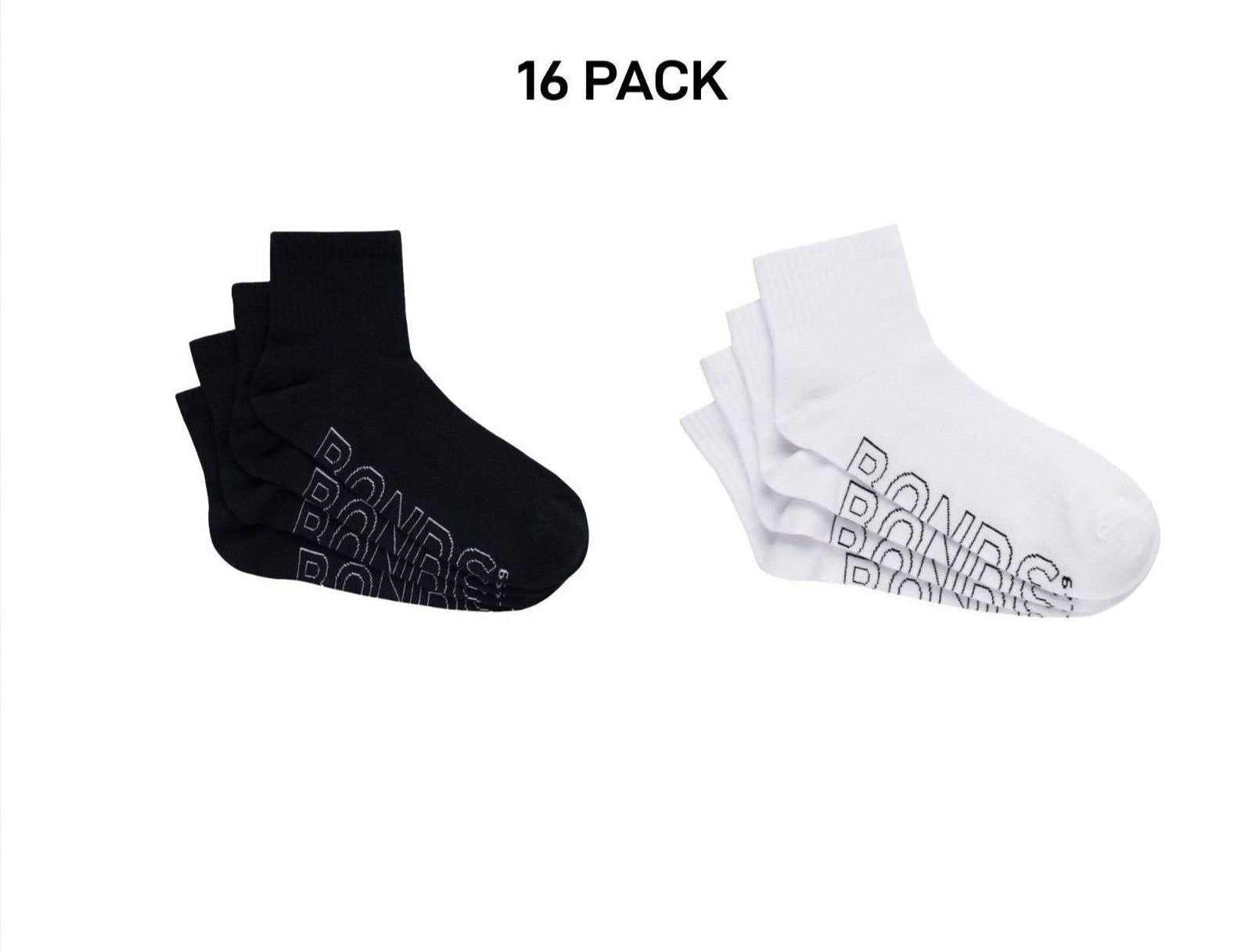 Bonds Mens Logo Lightweight Quarter Crew Comfy Aussie Cotton Sock 16 Pack SXMX4N