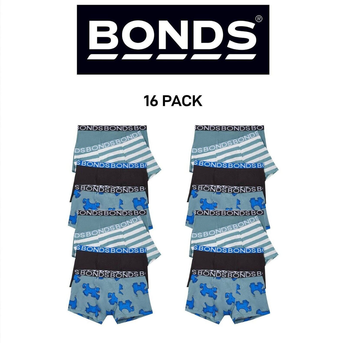 Bonds Boys Trunk Supportive Pouch with Comfy Coverage and Elastic 16 Pack UWCF4A