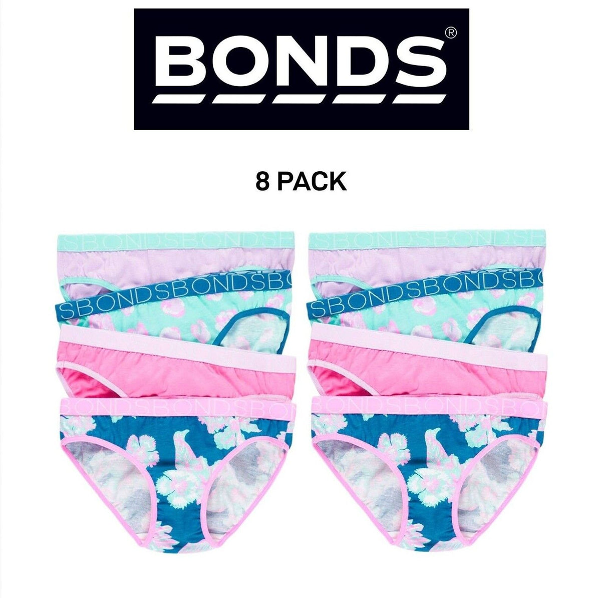 Bonds Girls Bikini Soft Breathable Cotton Comfortable Coverage 8 Pack UXYH4A
