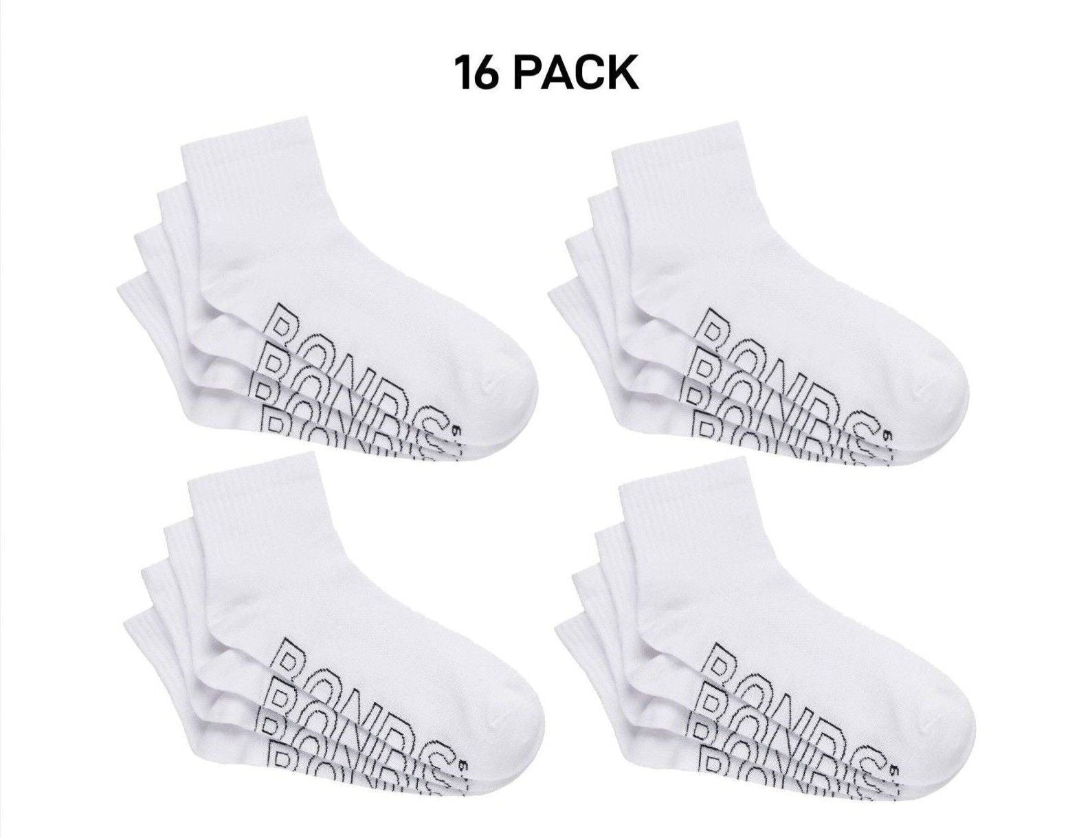 Bonds Mens Logo Lightweight Quarter Crew Comfy Aussie Cotton Sock 16 Pack SXMX4N