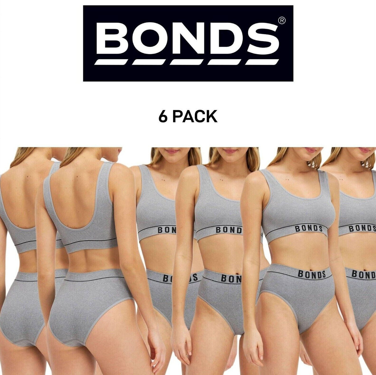 Bonds Womens Retro Rib Hi Hi Bikini Smooth Comfy Stretchable Knit 6 Pack WU8FA