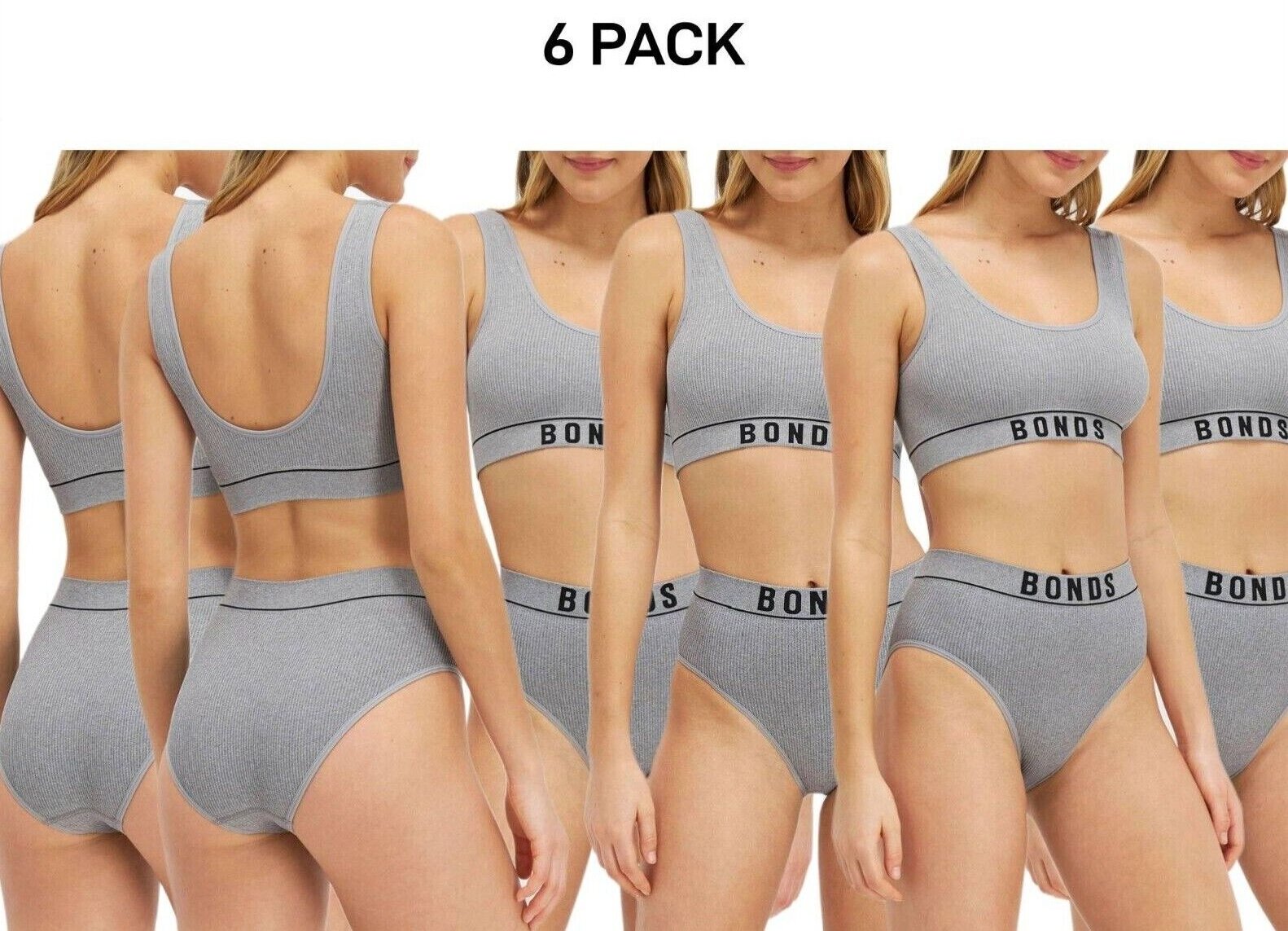 Bonds Womens Retro Rib Hi Hi Bikini Smooth Comfy Stretchable Knit 6 Pack WU8FA