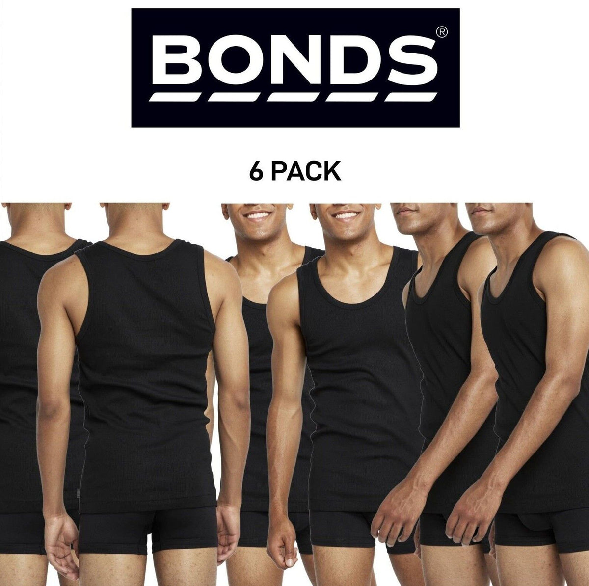 Bonds Mens Organic Chesty Cotton Rib Modern Classic Singlet Shape 6 Pack MX3R