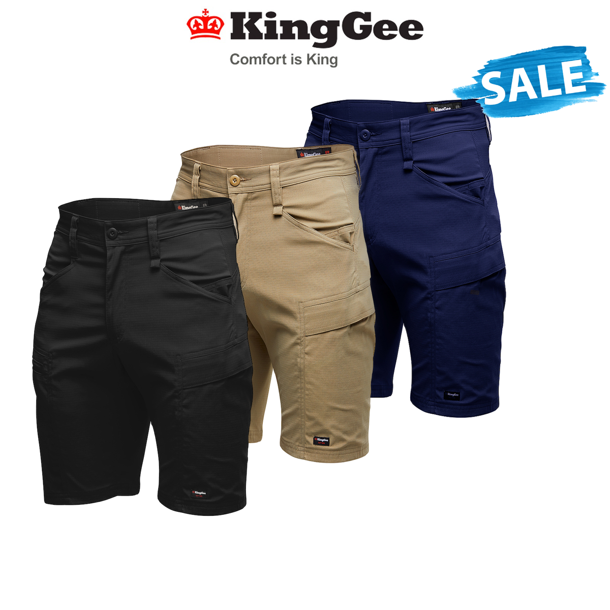 SALE KingGee Mens KingGee Drycool Shorts Stretch Ripstop Cargo Light Work K17013