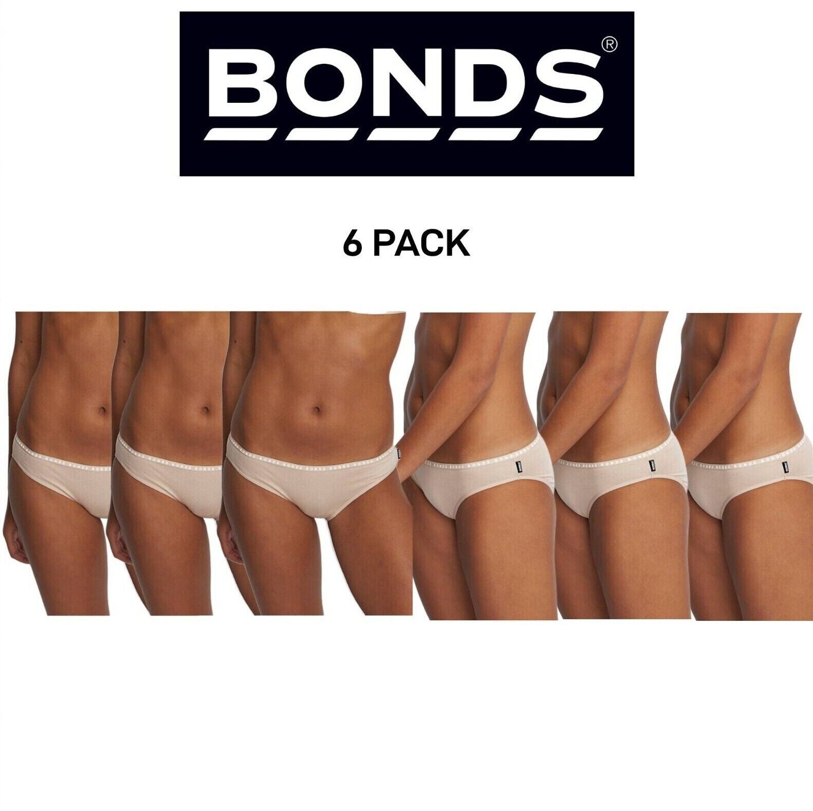 Bonds Womens Hipster Bikini Soft Cotton Low Rise Stretchy Waist 6 Pack WUFNA