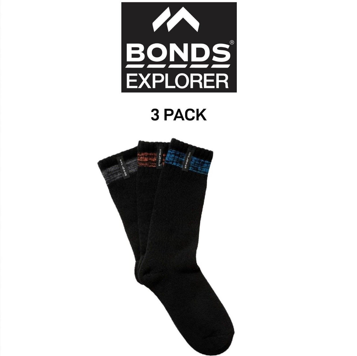 Bonds Mens Explorer All Seasons Cotton Crew Socks Durable & Comfy 3 Pack SYQY3N