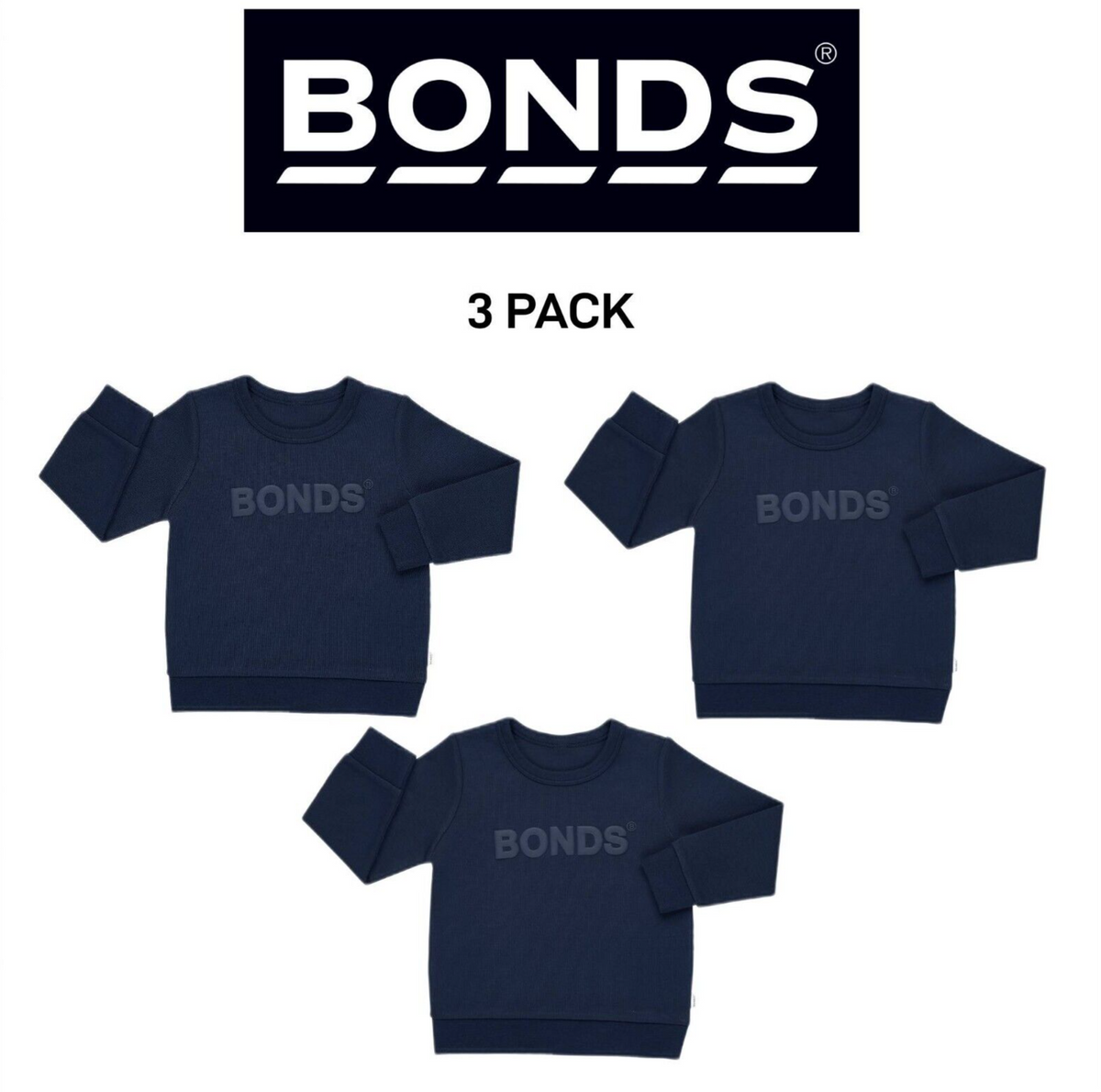 Bonds Kids Tech Sweats Pullover Sweatshirt Warm Cotton Poly Blend 3 Pack KW96K