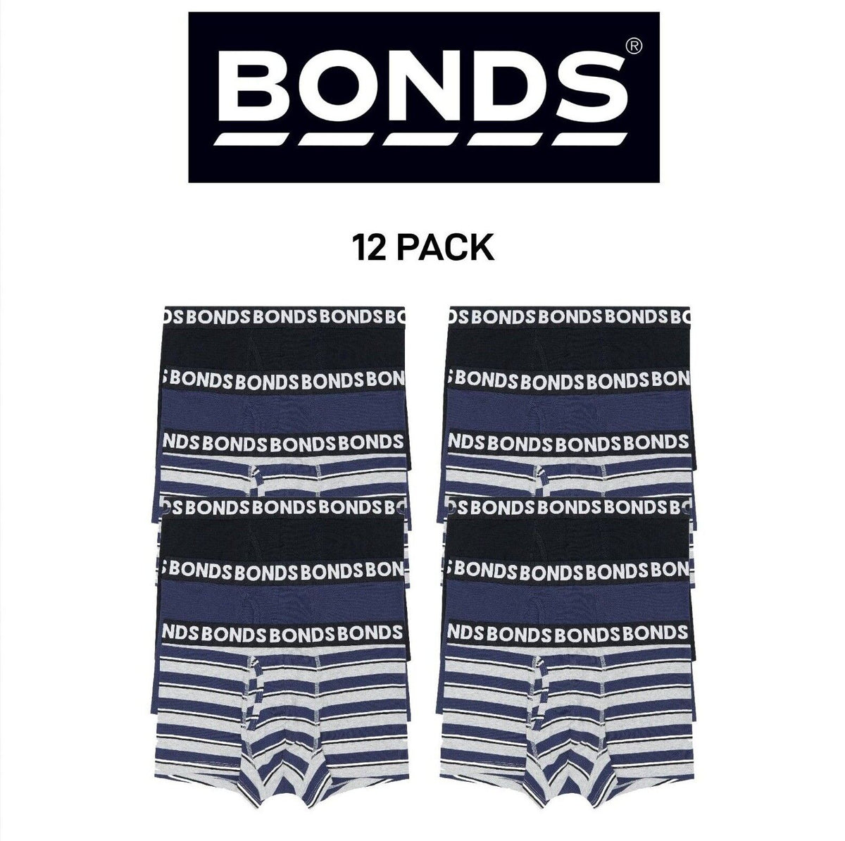 Bonds Mens Everyday Trunks Convenience Comfort & Value Underwear 12 Pack MWQ33A