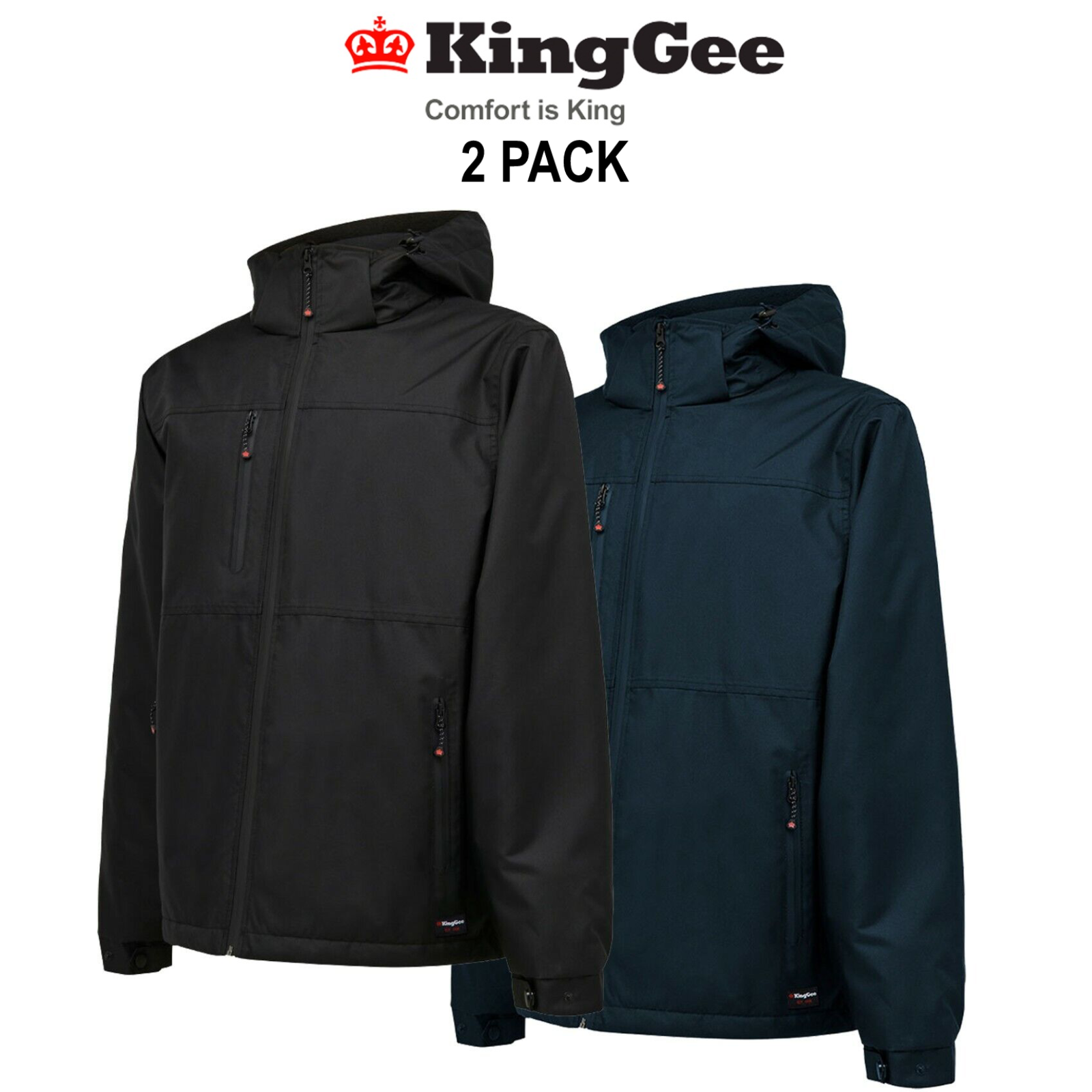 KingGee 2 Pack Insulated Jacket Weather Winter Waterproof Hood Fleece K05025