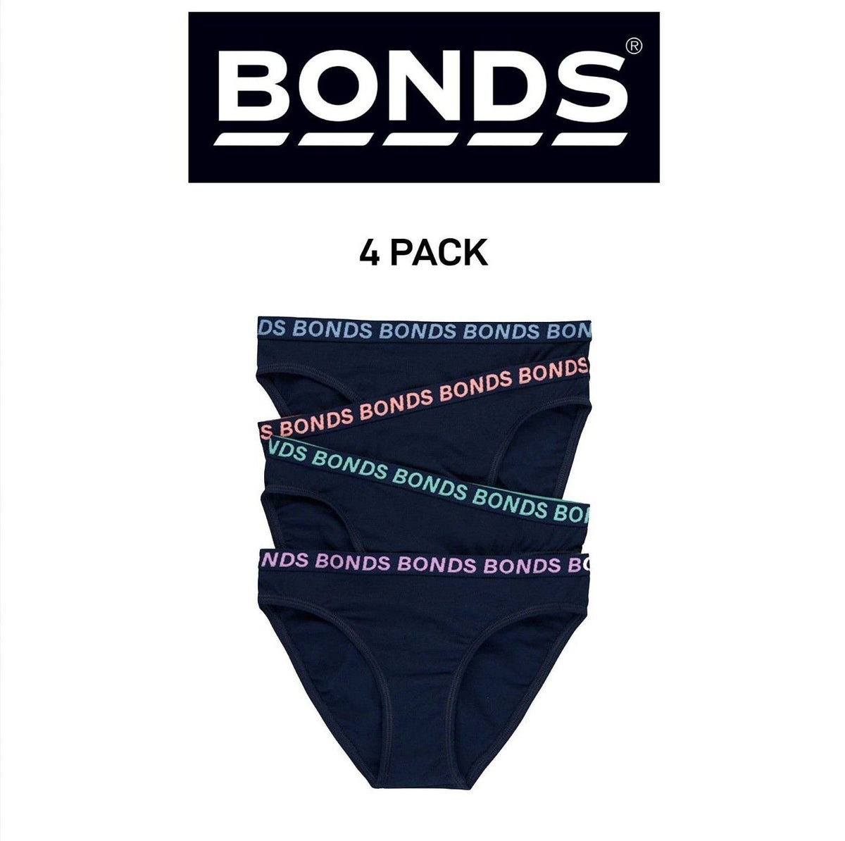 Bonds Girls Bikini Sport Ultimate Comfy and Fresh Moisture Wicking 4 Pack UWKL4A