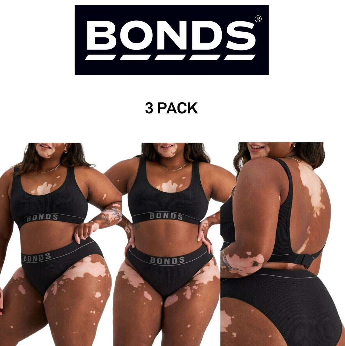 Bonds Womens Retro Rib Hi Leg Bikini Comfortable Smooth Waitband 3 Pack WU8GA