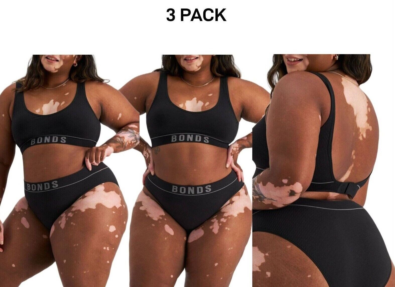 Bonds Womens Retro Rib Hi Leg Bikini Comfortable Smooth Waitband 3 Pack WU8GA