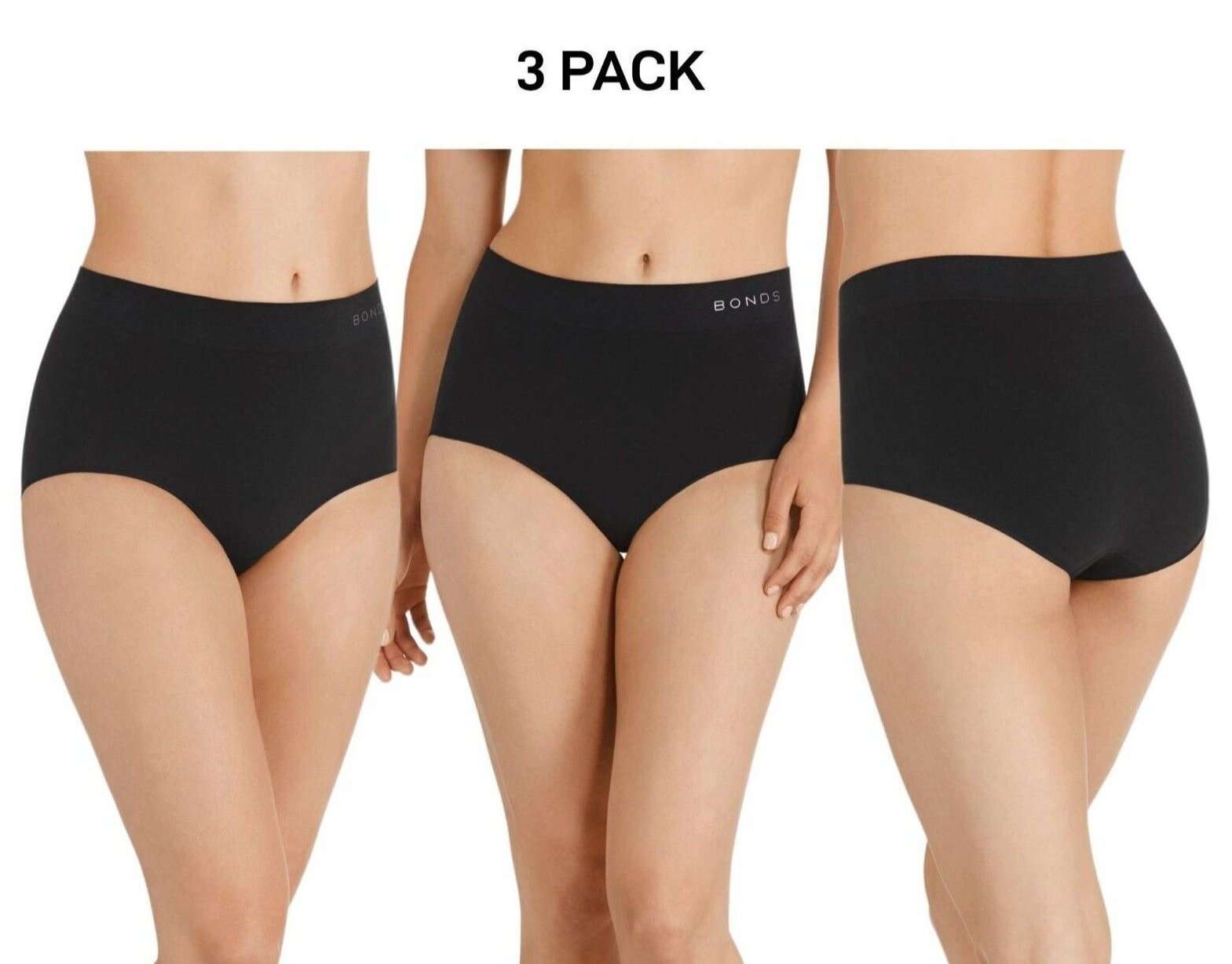 Bonds Womens Full Brief Seamless Comfortable Branded Waistband 3 Pack WWGAA
