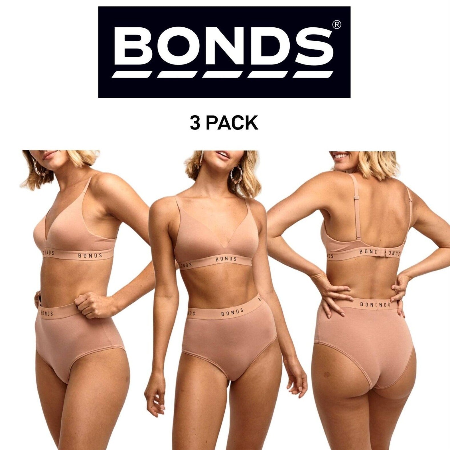 Bonds Womens Original Contour Triangle Soft Stretch Wireless Bra 3 Pack YXYQY