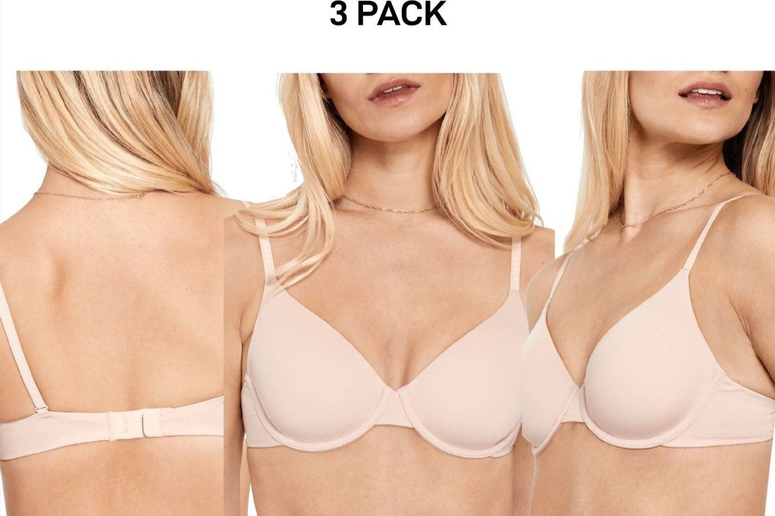 Bonds Womens Invisi Underwire T-Shirt Bra Comfy Flattering Neckline 3 Pack YXD9Y