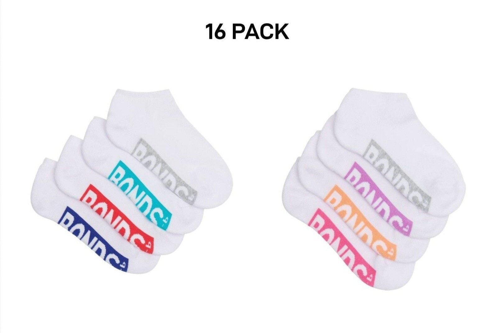 Bonds Kids Logo Light Low Cut Socks Comfy Lightweight Breathable 16 Pack RXU74W