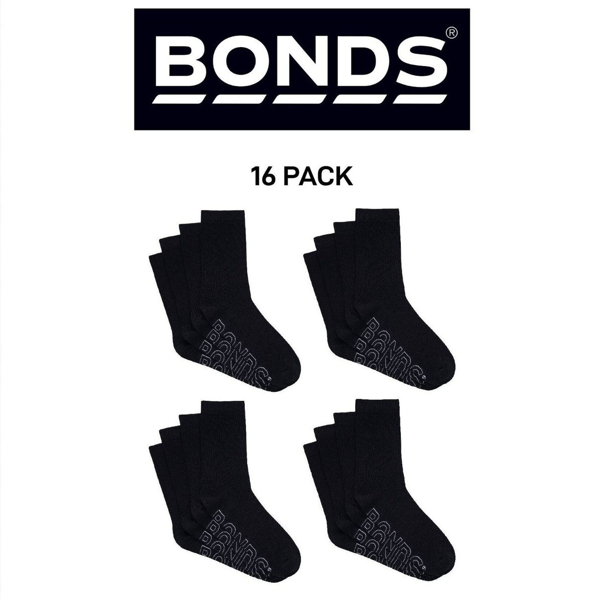 Bonds Mens Logo Lightweight Crew Cooling Zone Stay Put Fit Socks 16 Pack SXMY4N