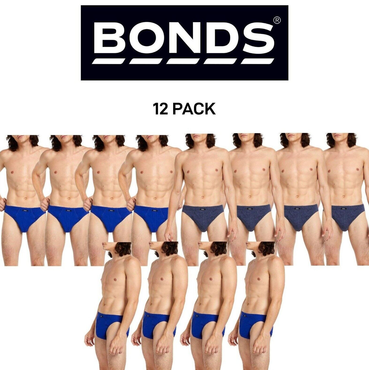 Bonds Mens Action Brief  Soft Cotton and Encased Elastic Comfort 12 Pack M8OS4