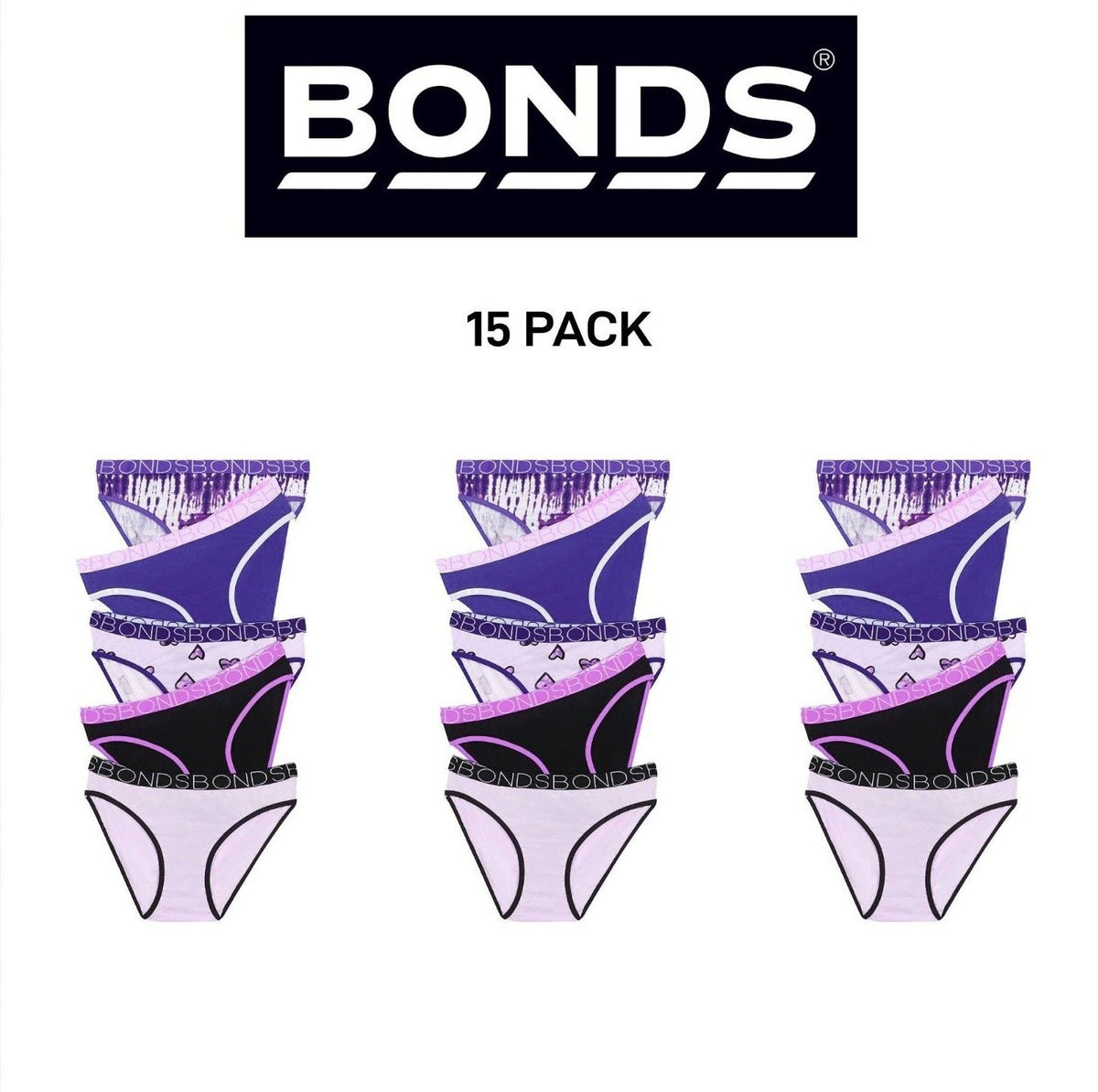 Bonds Girls Bikini Soft and Stretchy Perfect Everyday Coverage 15 Pack UWNV5A